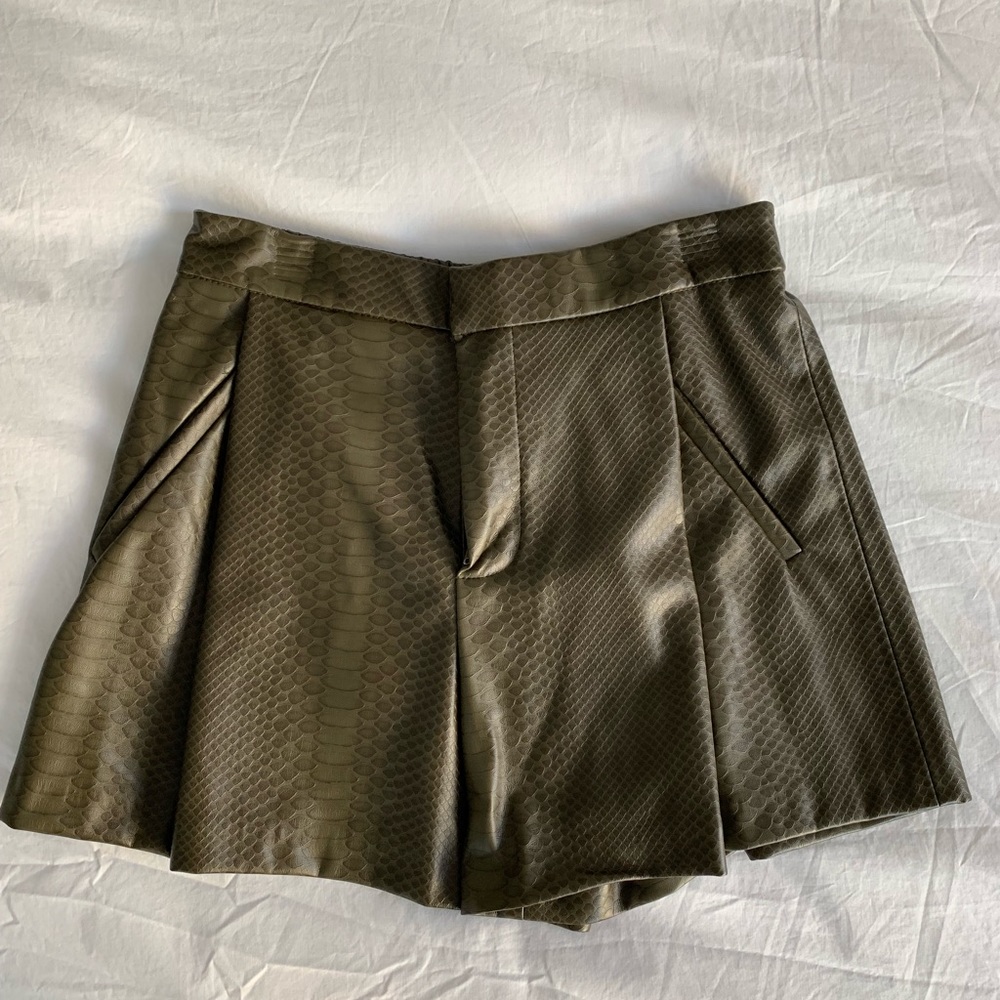 Zara Green Faux Leather Shorts